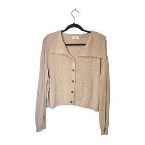 On You Womens Button Up Sweater Size Small Tan Sailor Collar Preppy Lagenlook